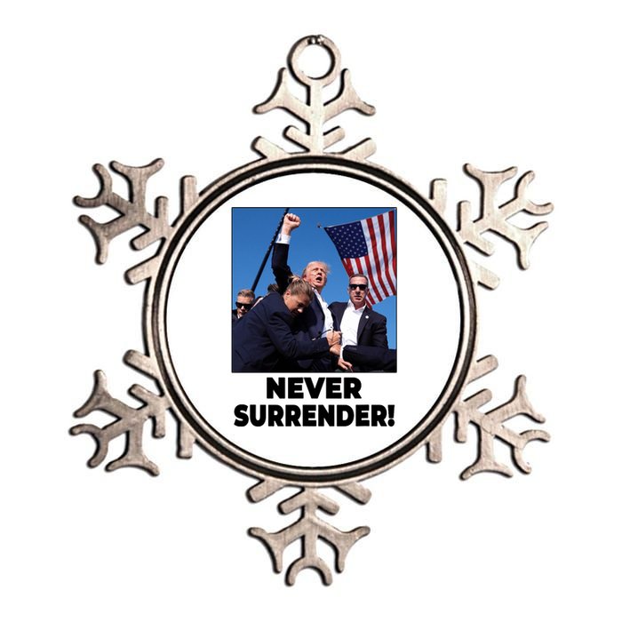 Never Surrender Trump Rally Shooting Donald Trump Statement Metallic Star Ornament