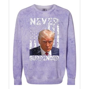 Never Surrender Trump Mug Shot 2024 American Flag Colorblast Crewneck Sweatshirt