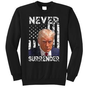 Never Surrender Trump Mug Shot 2024 American Flag Sweatshirt