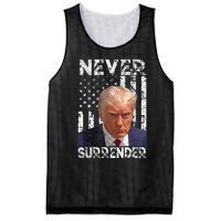 Never Surrender Trump Mug Shot 2024 American Flag Mesh Reversible Basketball Jersey Tank