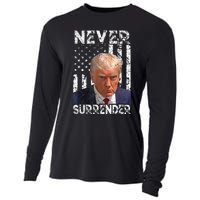 Never Surrender Trump Mug Shot 2024 American Flag Cooling Performance Long Sleeve Crew