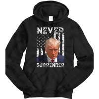 Never Surrender Trump Mug Shot 2024 American Flag Tie Dye Hoodie