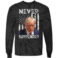 Never Surrender Trump Mug Shot 2024 American Flag Tie-Dye Long Sleeve Shirt