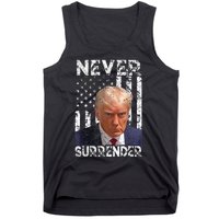 Never Surrender Trump Mug Shot 2024 American Flag Tank Top