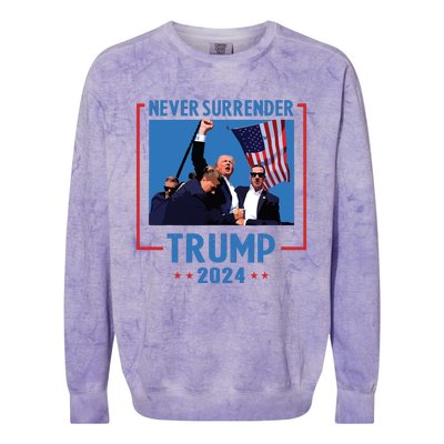 Never Surrender Trump 2024 Colorblast Crewneck Sweatshirt