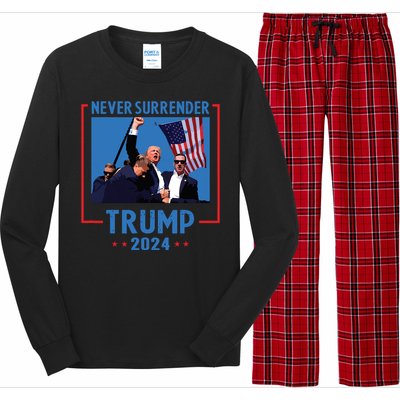 Never Surrender Trump 2024 Long Sleeve Pajama Set