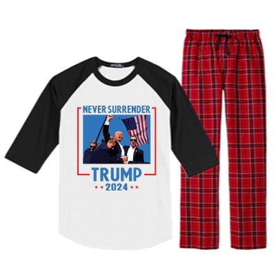 Never Surrender Trump 2024 Raglan Sleeve Pajama Set