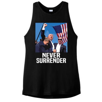 Never Surrender Trump Ladies PosiCharge Tri-Blend Wicking Tank