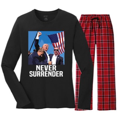 Never Surrender Trump Women's Long Sleeve Flannel Pajama Set 