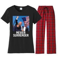 Never Surrender Trump Women's Flannel Pajama Set