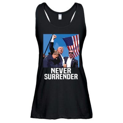 Never Surrender Trump Ladies Essential Flowy Tank