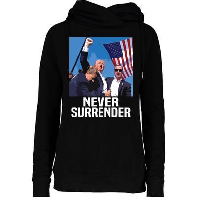 Never Surrender Trump Womens Funnel Neck Pullover Hood