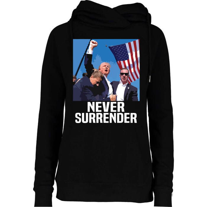 Never Surrender Trump Womens Funnel Neck Pullover Hood