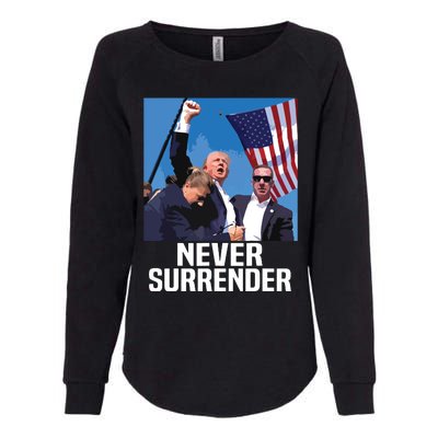 Never Surrender Trump Womens California Wash Sweatshirt