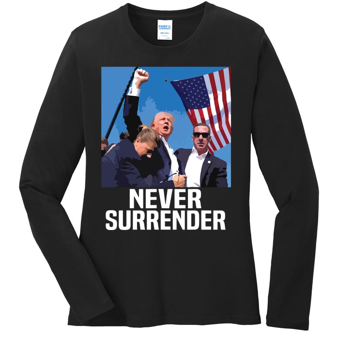 Never Surrender Trump Ladies Long Sleeve Shirt