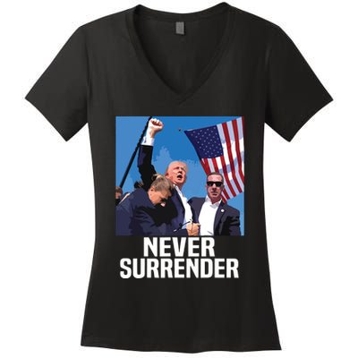 Never Surrender Trump Women's V-Neck T-Shirt