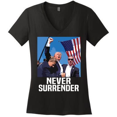 Never Surrender Trump Women's V-Neck T-Shirt