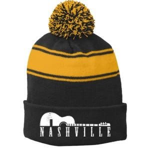 Nashville Skyline Tennessee Country Music Guitar Player Stripe Pom Pom Beanie