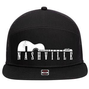 Nashville Skyline Tennessee Country Music Guitar Player 7 Panel Mesh Trucker Snapback Hat