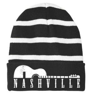 Nashville Skyline Tennessee Country Music Guitar Player Striped Beanie with Solid Band