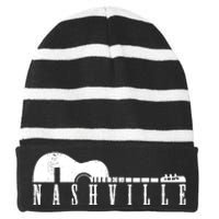 Nashville Skyline Tennessee Country Music Guitar Player Striped Beanie with Solid Band