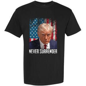 Never Surrender Trump Mug Shot 2024 President American Flag Garment-Dyed Heavyweight T-Shirt