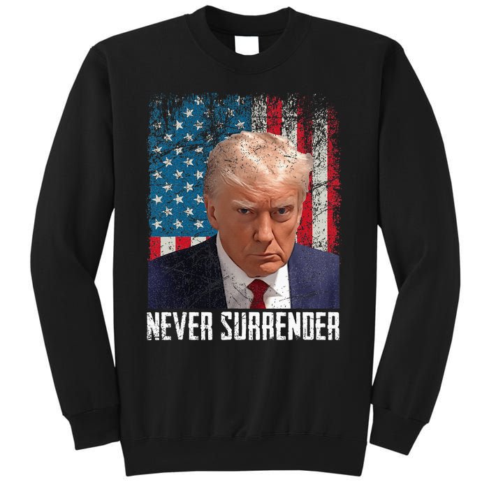 Never Surrender Trump Mug Shot 2024 President American Flag Sweatshirt