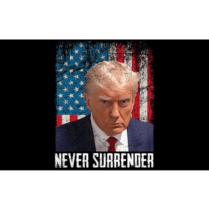 Never Surrender Trump Mug Shot 2024 President American Flag Bumper Sticker