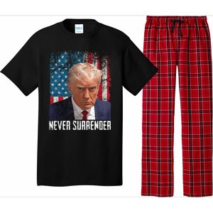 Never Surrender Trump Mug Shot 2024 President American Flag Pajama Set