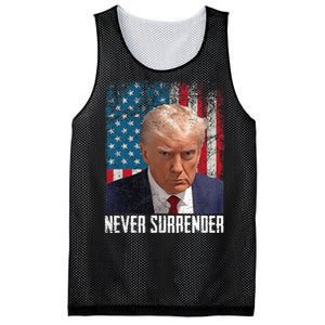 Never Surrender Trump Mug Shot 2024 President American Flag Mesh Reversible Basketball Jersey Tank