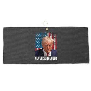 Never Surrender Trump Mug Shot 2024 President American Flag Large Microfiber Waffle Golf Towel