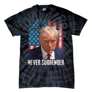 Never Surrender Trump Mug Shot 2024 President American Flag Tie-Dye T-Shirt