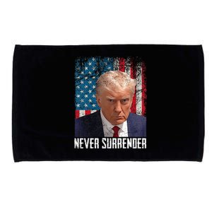 Never Surrender Trump Mug Shot 2024 President American Flag Microfiber Hand Towel