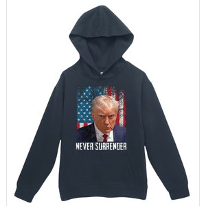 Never Surrender Trump Mug Shot 2024 President American Flag Urban Pullover Hoodie