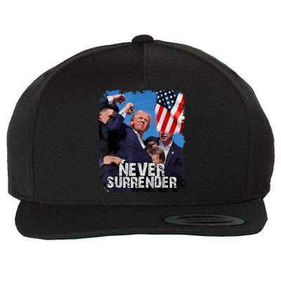 Never Surrender Trump Rushed Offstage With Blood Shooting Wool Snapback Cap