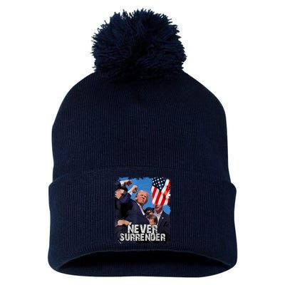 Never Surrender Trump Rushed Offstage With Blood Shooting Pom Pom 12in Knit Beanie