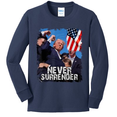 Never Surrender Trump Rushed Offstage With Blood Shooting Kids Long Sleeve Shirt