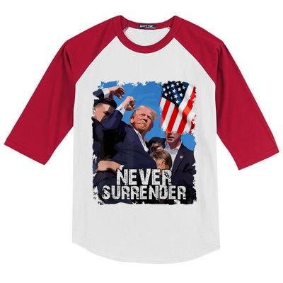 Never Surrender Trump Rushed Offstage With Blood Shooting Kids Colorblock Raglan Jersey