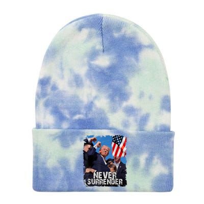 Never Surrender Trump Rushed Offstage With Blood Shooting Tie Dye 12in Knit Beanie