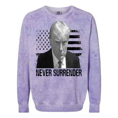 Never Surrender Trump Mug Shot 2024 Colorblast Crewneck Sweatshirt