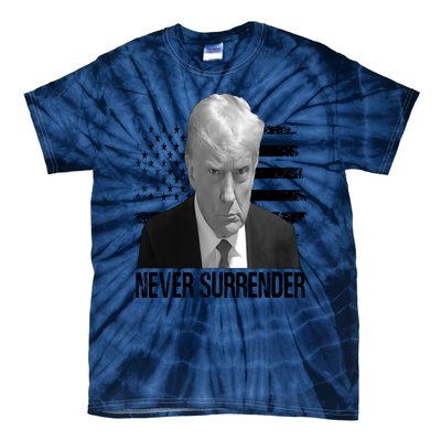 Never Surrender Trump Mug Shot 2024 Tie-Dye T-Shirt