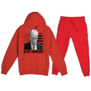 Never Surrender Trump Mug Shot 2024 Premium Hooded Sweatsuit Set