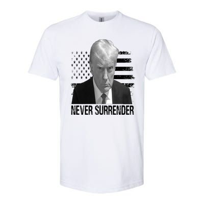 Never Surrender Trump Mug Shot 2024 Softstyle CVC T-Shirt