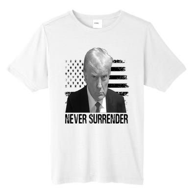 Never Surrender Trump Mug Shot 2024 Tall Fusion ChromaSoft Performance T-Shirt