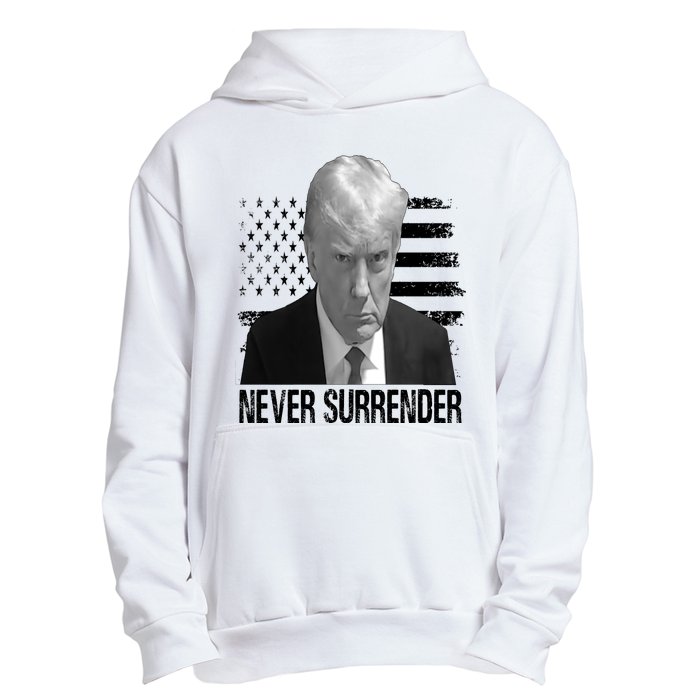 Never Surrender Trump Mug Shot 2024 Urban Pullover Hoodie