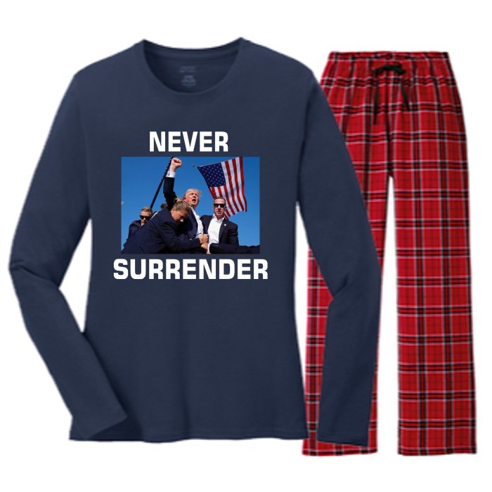 Never Surrender Trump Pennsylvania Rally Women's Long Sleeve Flannel Pajama Set 