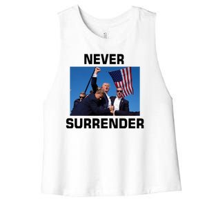 Never Surrender Trump Pennsylvania Rally Women's Racerback Cropped Tank