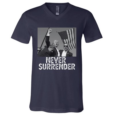 Never Surrender Trump Statement Shooting Pray For Trump V-Neck T-Shirt