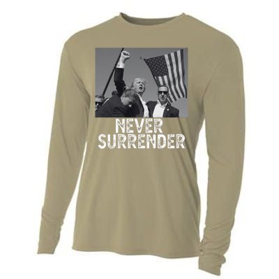 Never Surrender Trump Statement Shooting Pray For Trump Cooling Performance Long Sleeve Crew