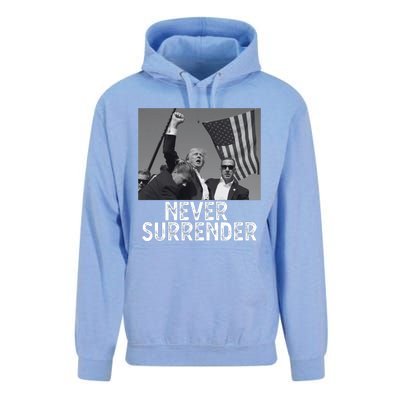 Never Surrender Trump Statement Shooting Pray For Trump Unisex Surf Hoodie